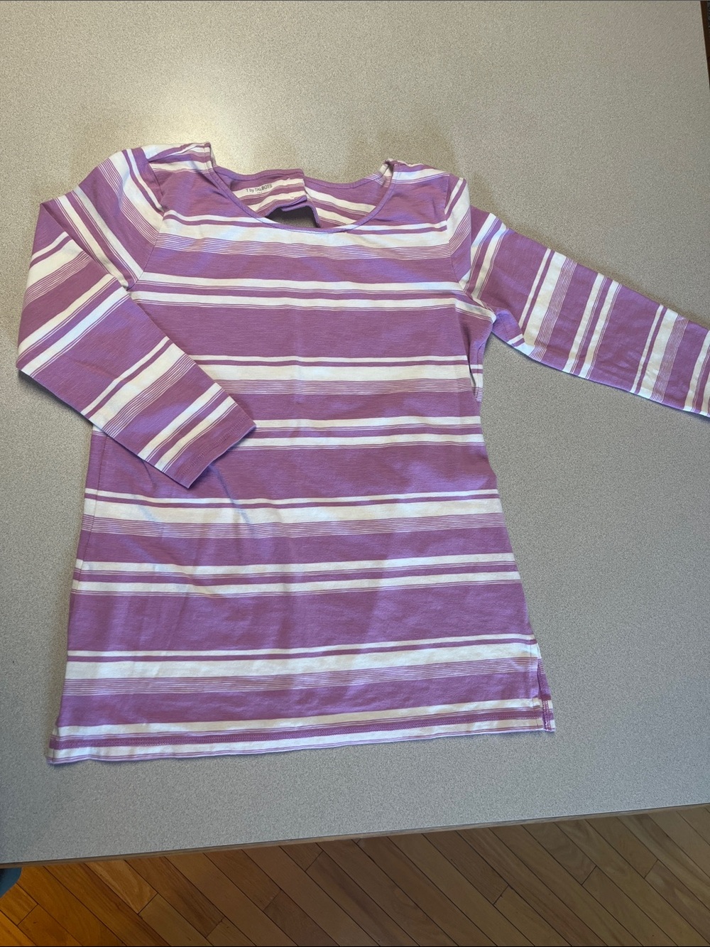 Talbots Girls' Lavender and White Striped Long-Sleeve Tee